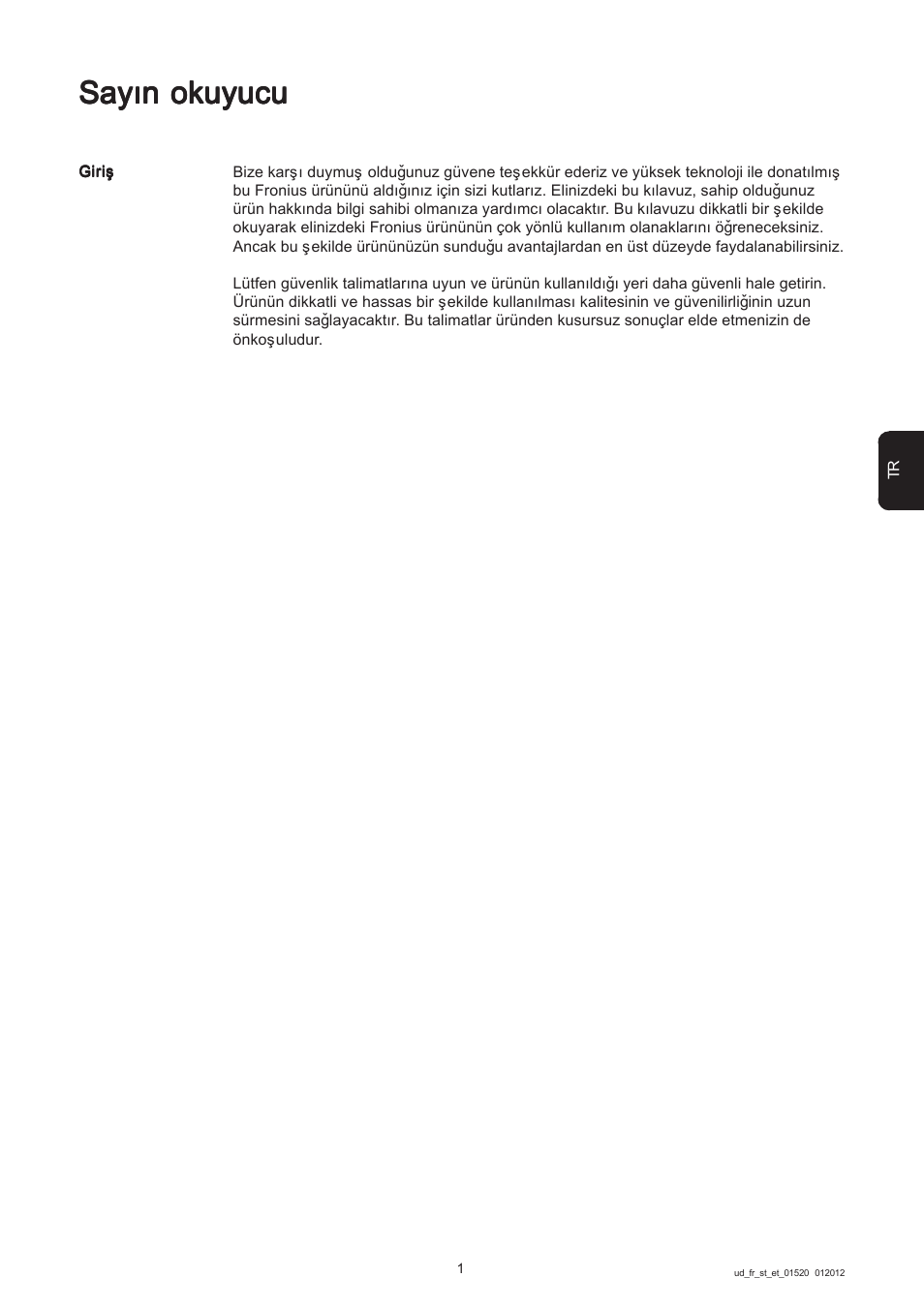 Sayýn okuyucu | Fronius Personal Display User Manual | Page 75 / 100