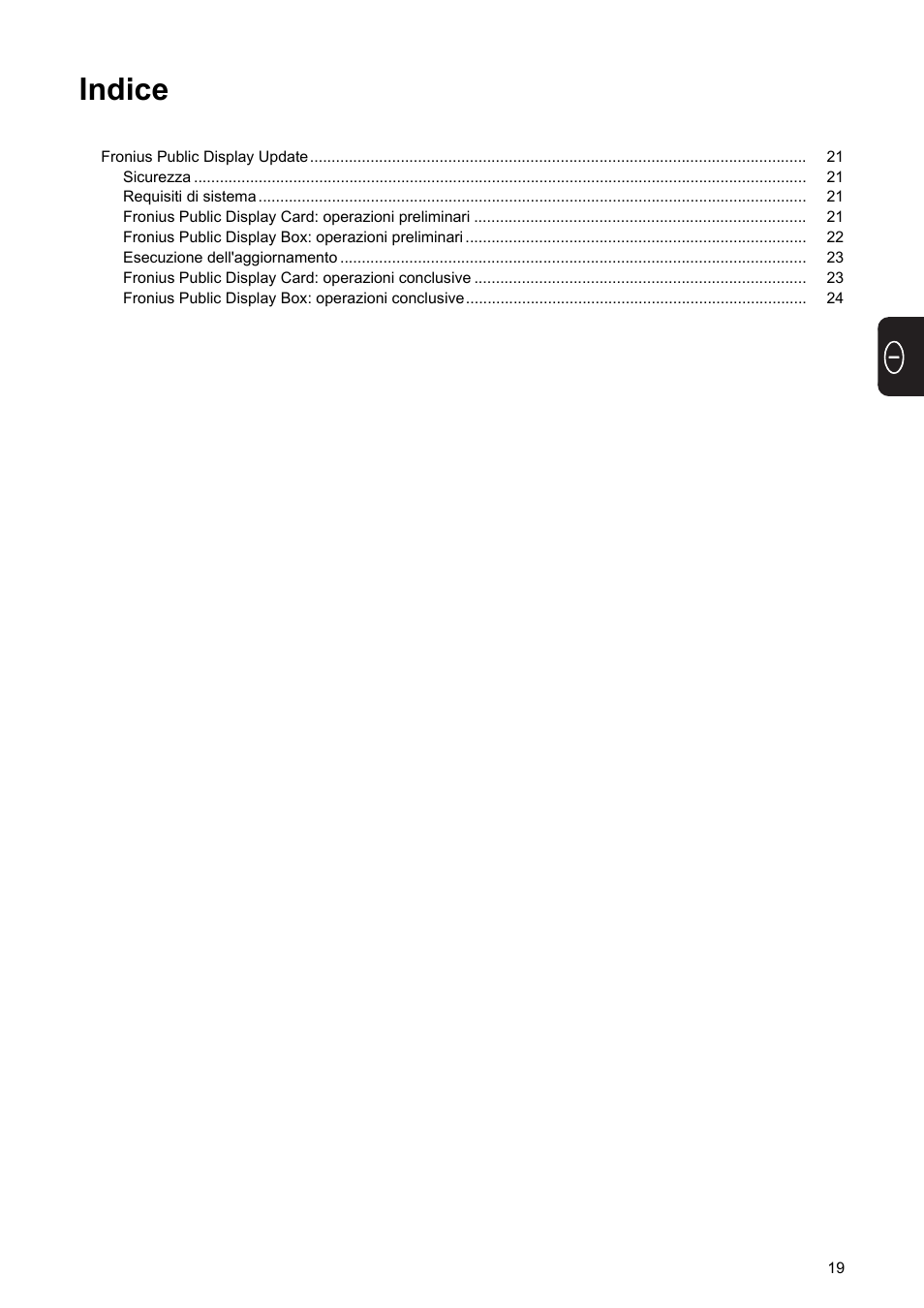 Indice | Fronius Public Display Update User Manual | Page 21 / 38