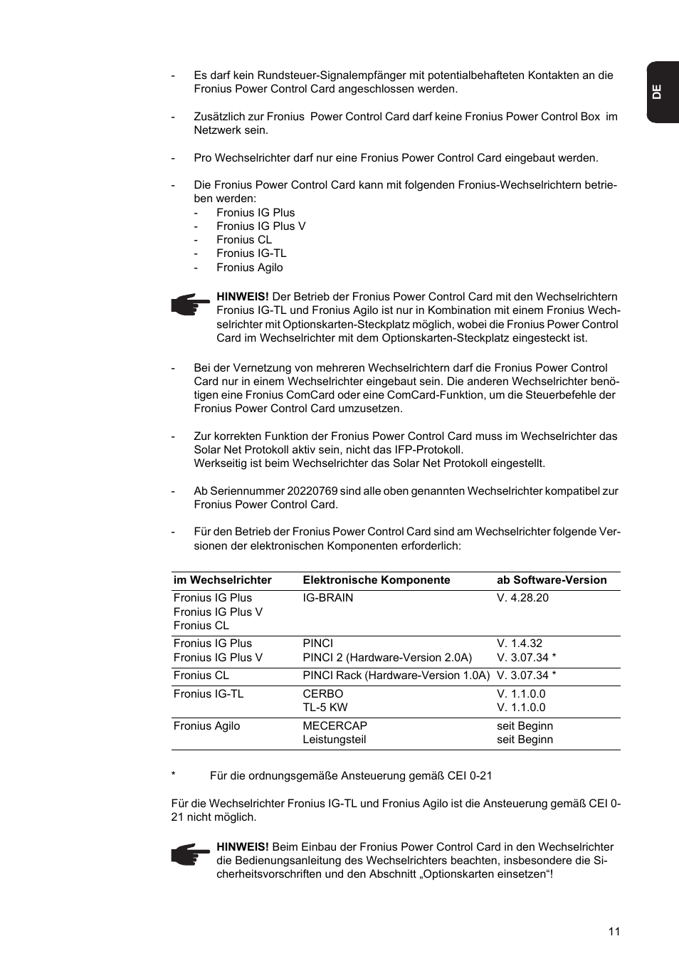 Fronius Power Control Card User Manual | Page 13 / 80