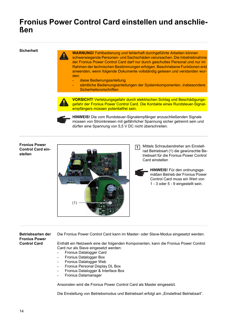 Fronius Power Control Card User Manual | Page 16 / 80