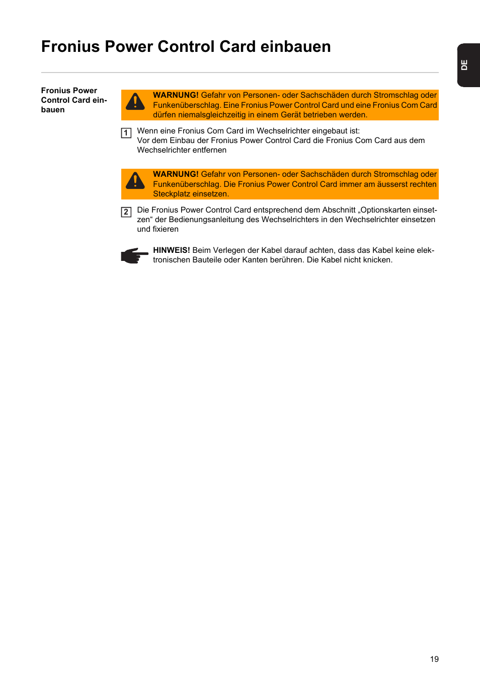 Fronius power control card einbauen | Fronius Power Control Card User Manual | Page 21 / 80