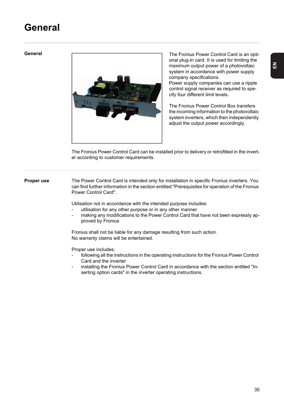 General | Fronius Power Control Card User Manual | Page 37 / 80