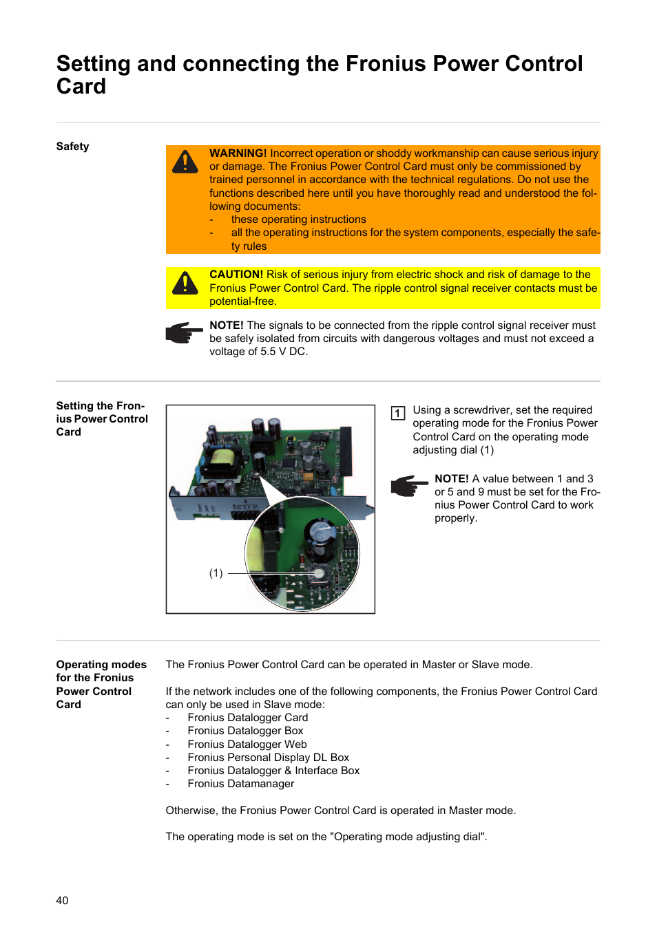 Fronius Power Control Card User Manual | Page 42 / 80