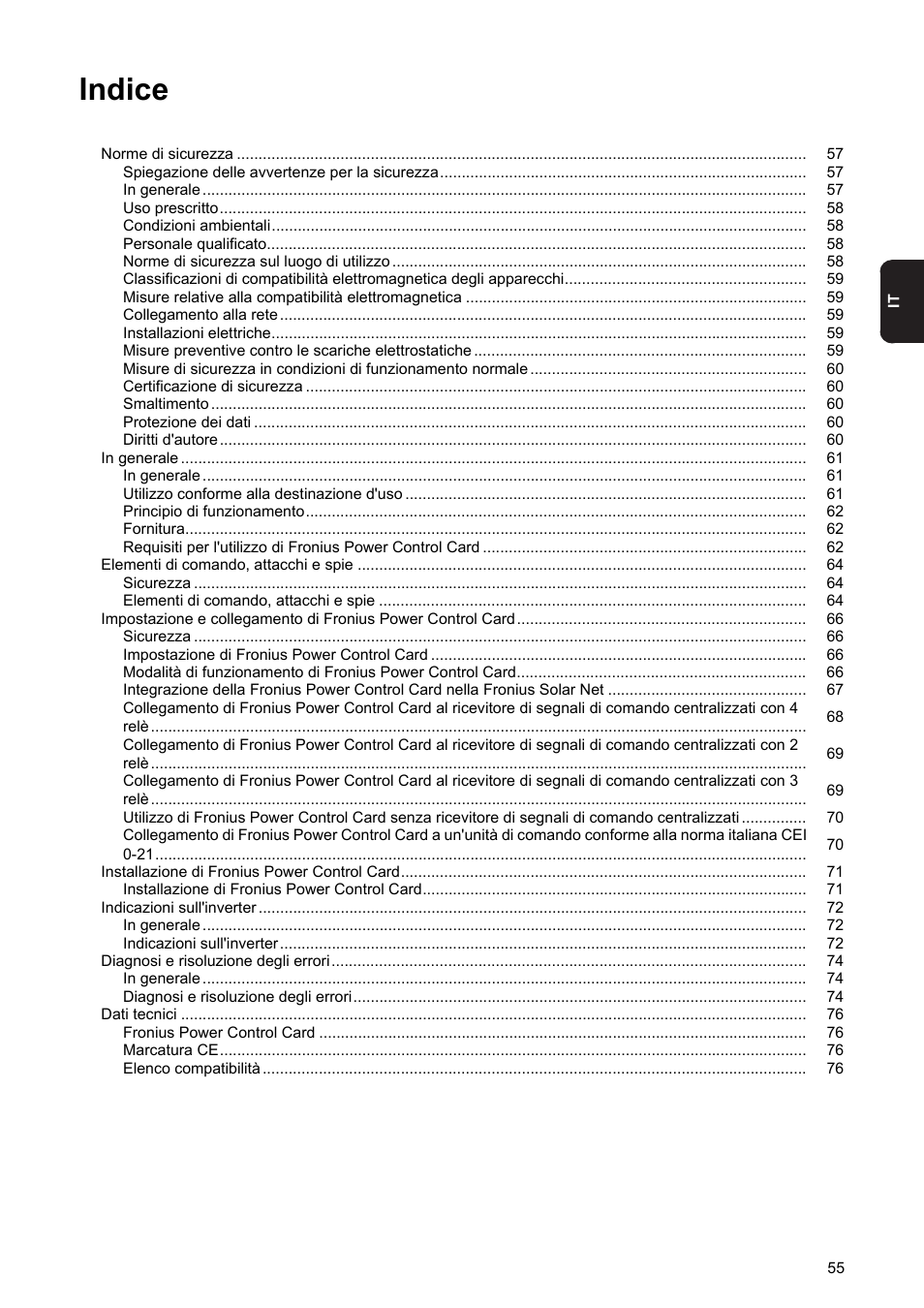 Indice | Fronius Power Control Card User Manual | Page 57 / 80
