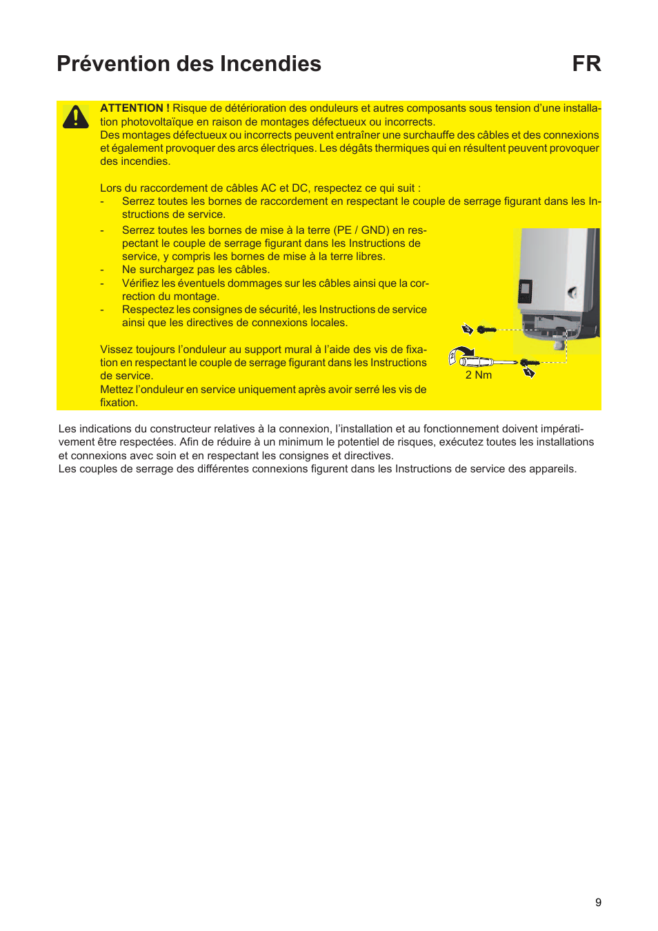Prévention des incendies fr | Fronius Primo Installation User Manual | Page 11 / 48