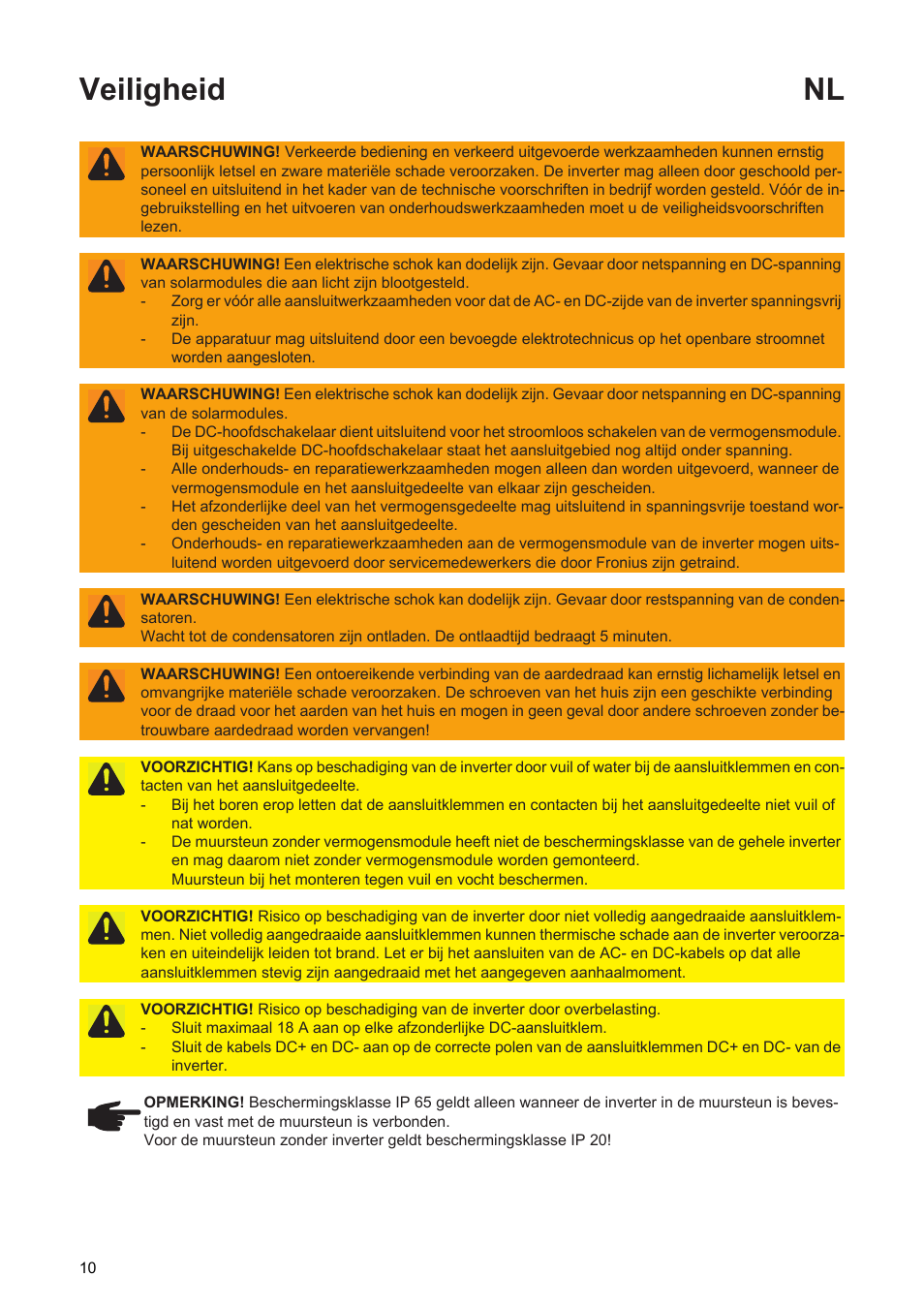 Veiligheid nl | Fronius Primo Installation User Manual | Page 12 / 48