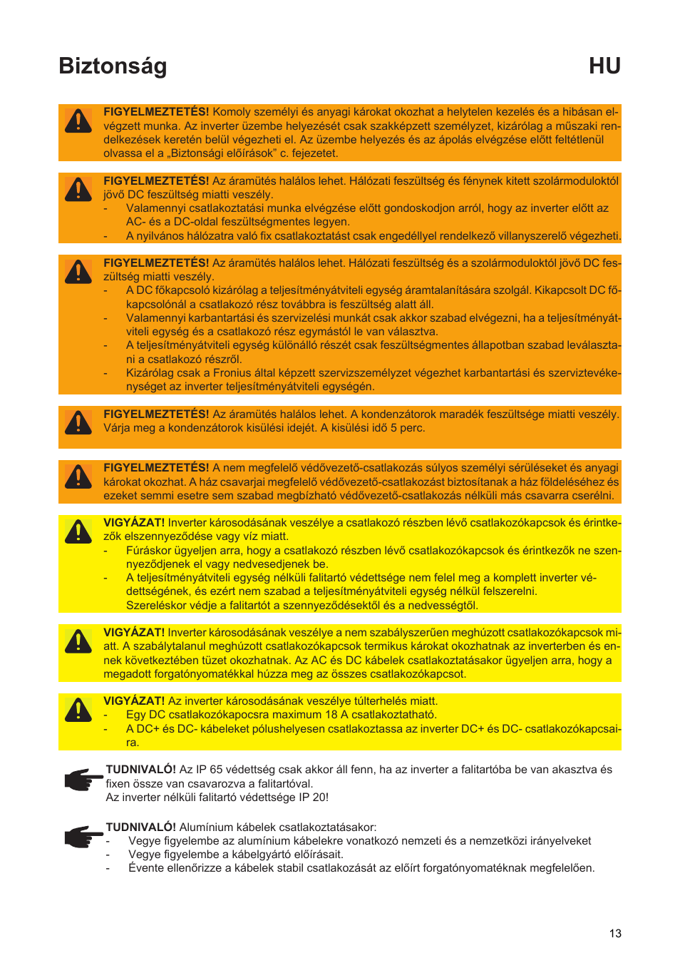 Biztonság hu | Fronius Primo Installation User Manual | Page 15 / 48