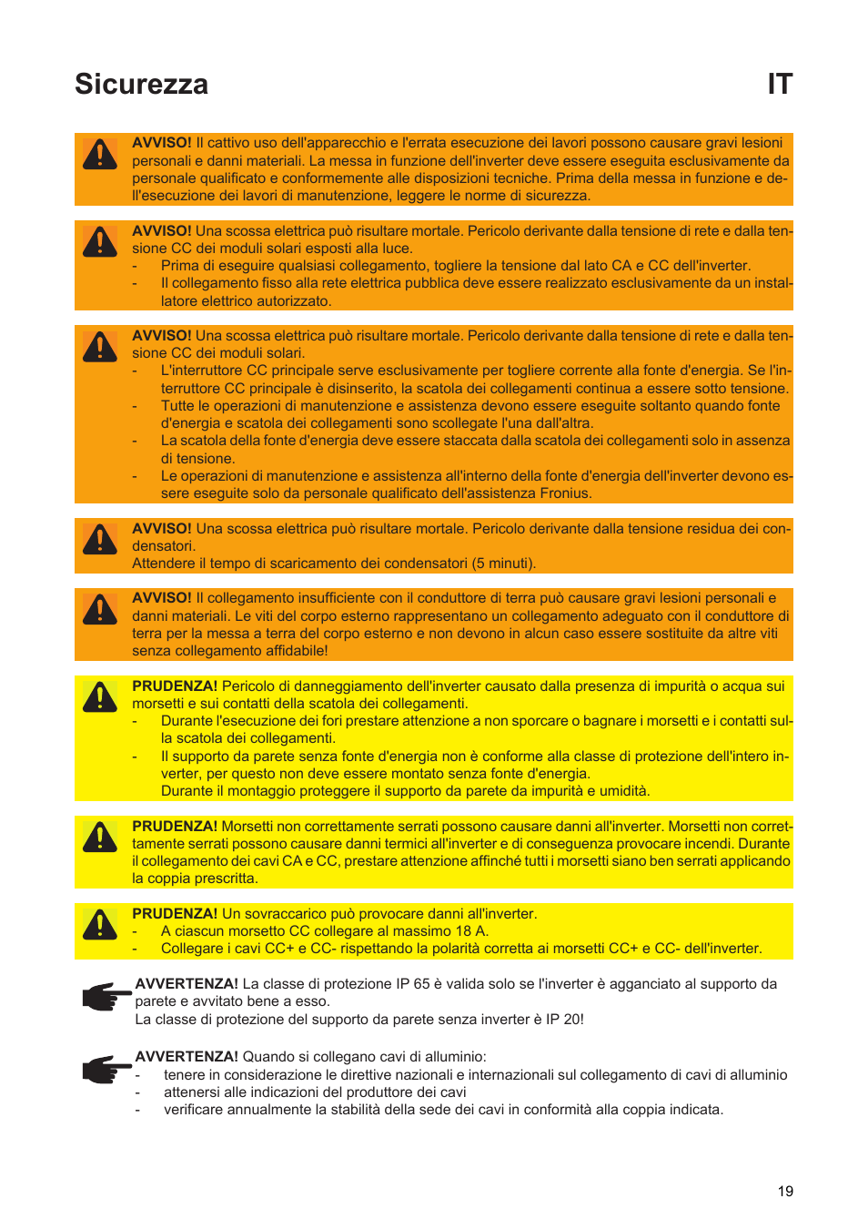 Sicurezza it | Fronius Primo Installation User Manual | Page 21 / 48