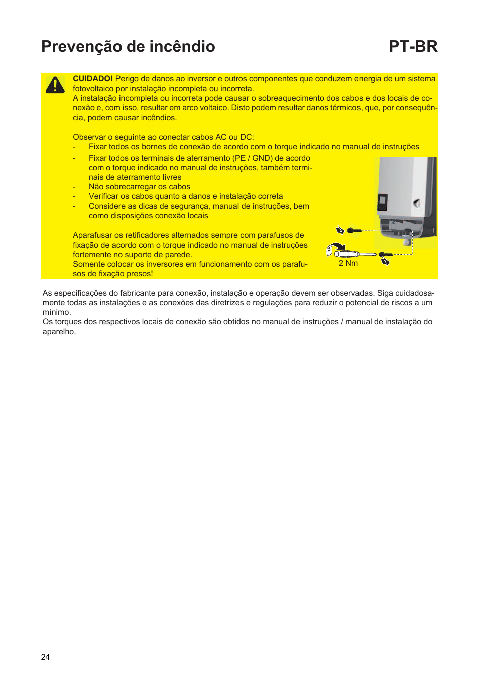 Prevenção de incêndio pt-br | Fronius Primo Installation User Manual | Page 26 / 48