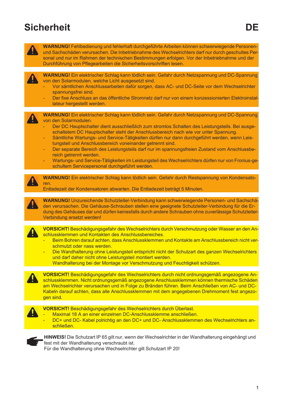 Sicherheit de | Fronius Primo Installation User Manual | Page 3 / 48