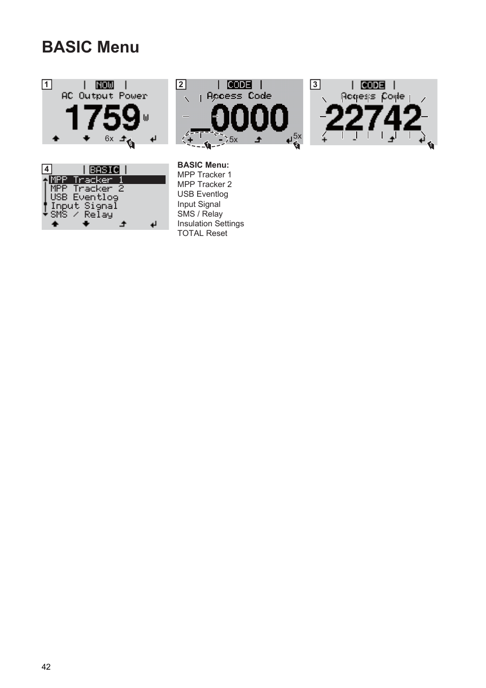 Basic menu | Fronius Primo Installation User Manual | Page 44 / 48