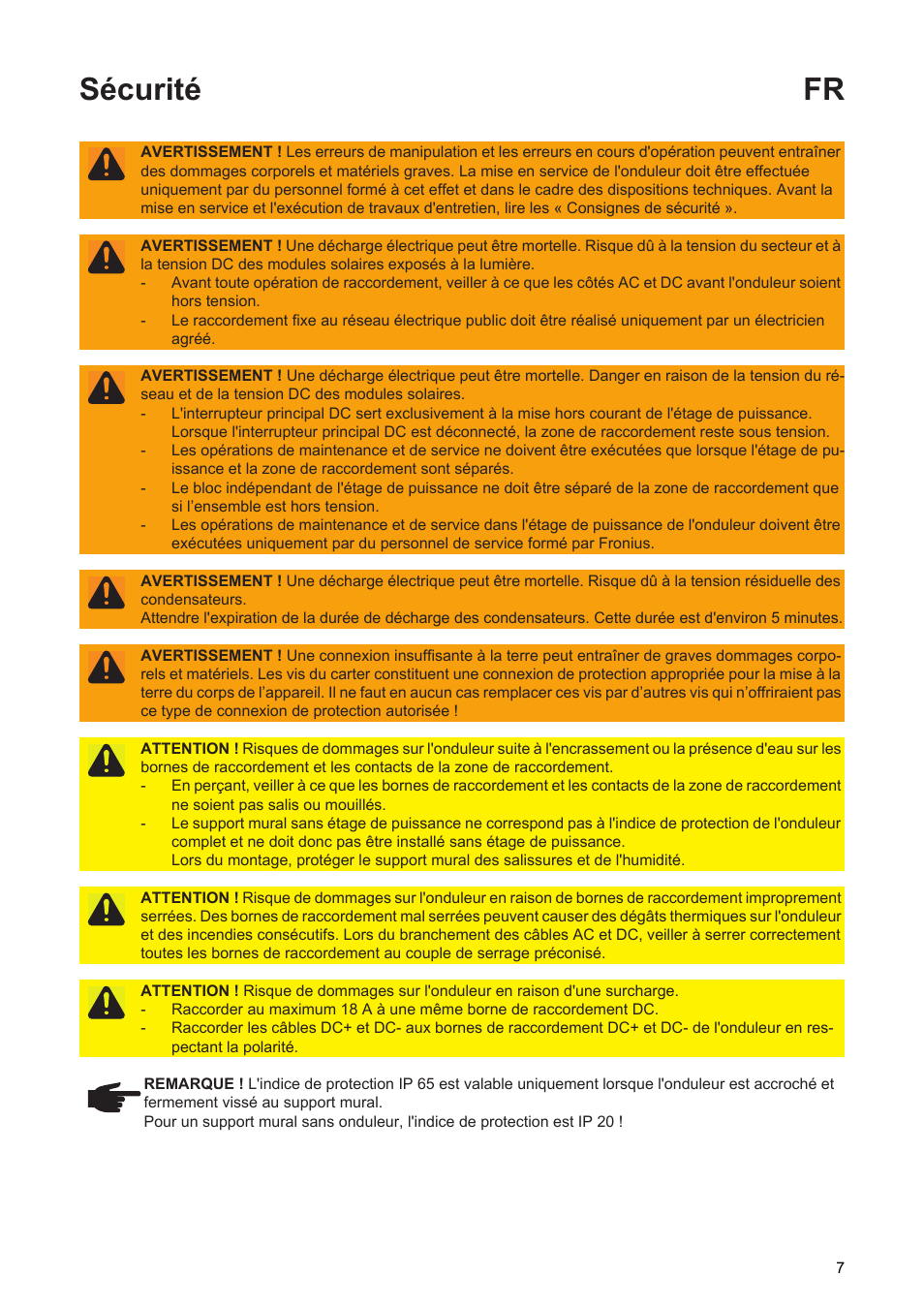 Sécurité fr | Fronius Primo Installation User Manual | Page 9 / 48