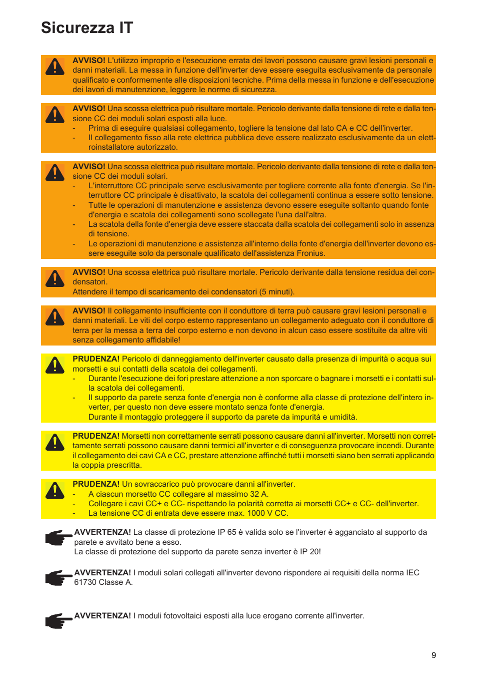 Sicurezza it | Fronius Symo Installation User Manual | Page 11 / 60