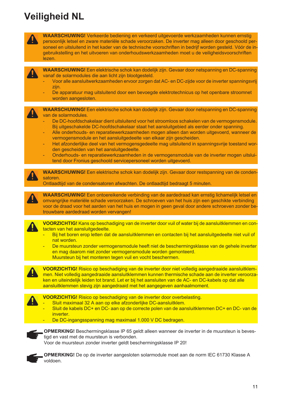 Veiligheid nl | Fronius Symo Installation User Manual | Page 13 / 60