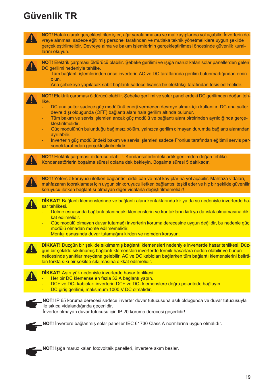 Güvenlik tr | Fronius Symo Installation User Manual | Page 21 / 60