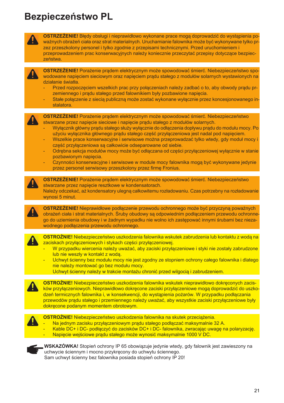 Bezpieczeństwo pl | Fronius Symo Installation User Manual | Page 23 / 60