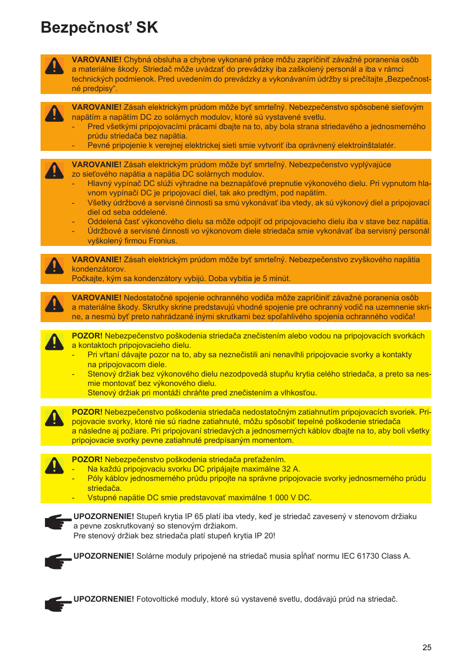 Bezpečnosť sk | Fronius Symo Installation User Manual | Page 27 / 60