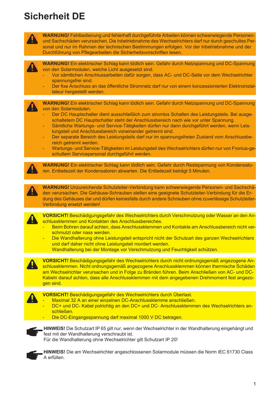 Sicherheit de | Fronius Symo Installation User Manual | Page 3 / 60