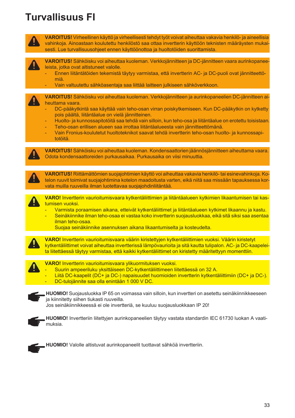 Turvallisuus fi | Fronius Symo Installation User Manual | Page 35 / 60