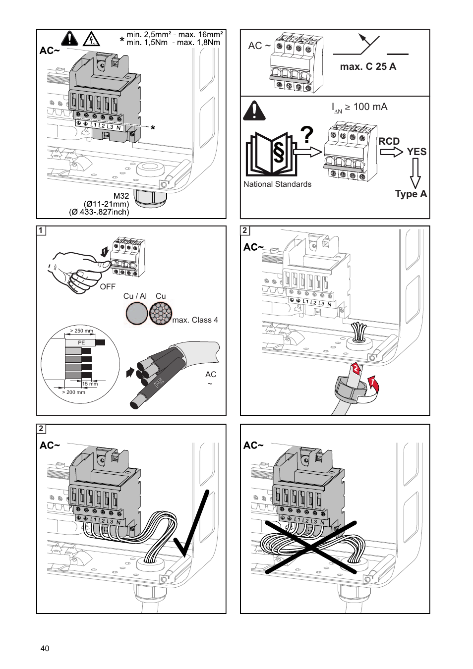 Max. c 25 a ac ~ rcd, Type a yes i, 100 ma | Fronius Symo Installation User Manual | Page 42 / 60