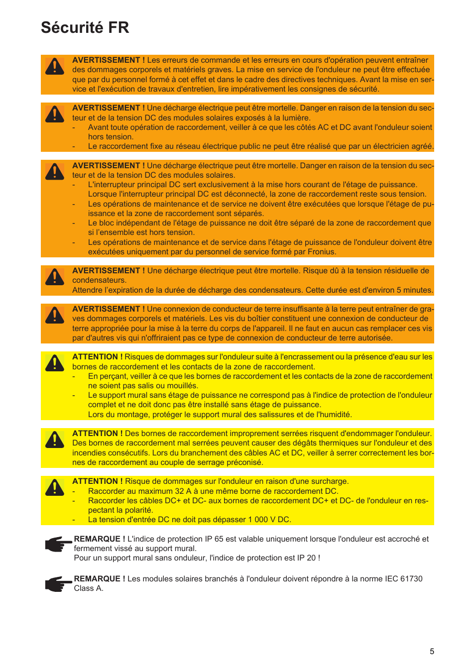 Sécurité fr | Fronius Symo Installation User Manual | Page 7 / 60