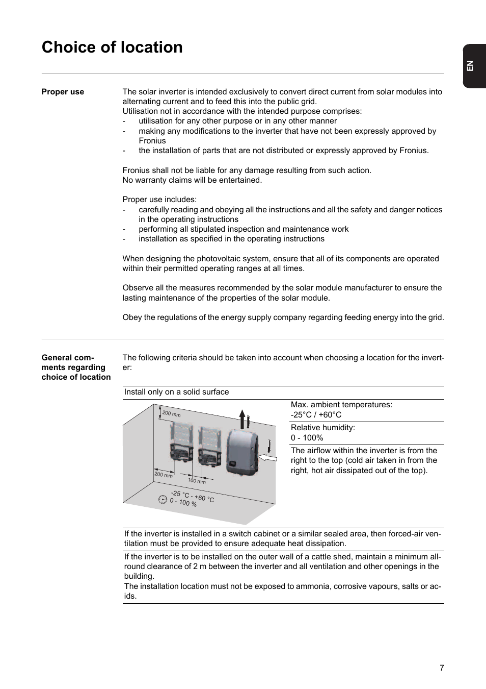 Choice of location | Fronius Symo 10-20 kW User Manual | Page 9 / 28