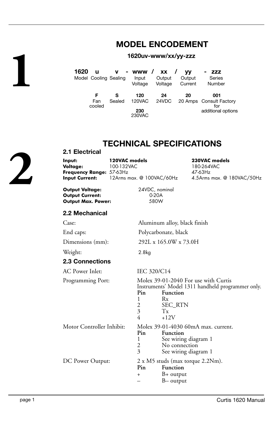 Model encodement technical specifications | Curtis 1620S User Manual | Page 4 / 16