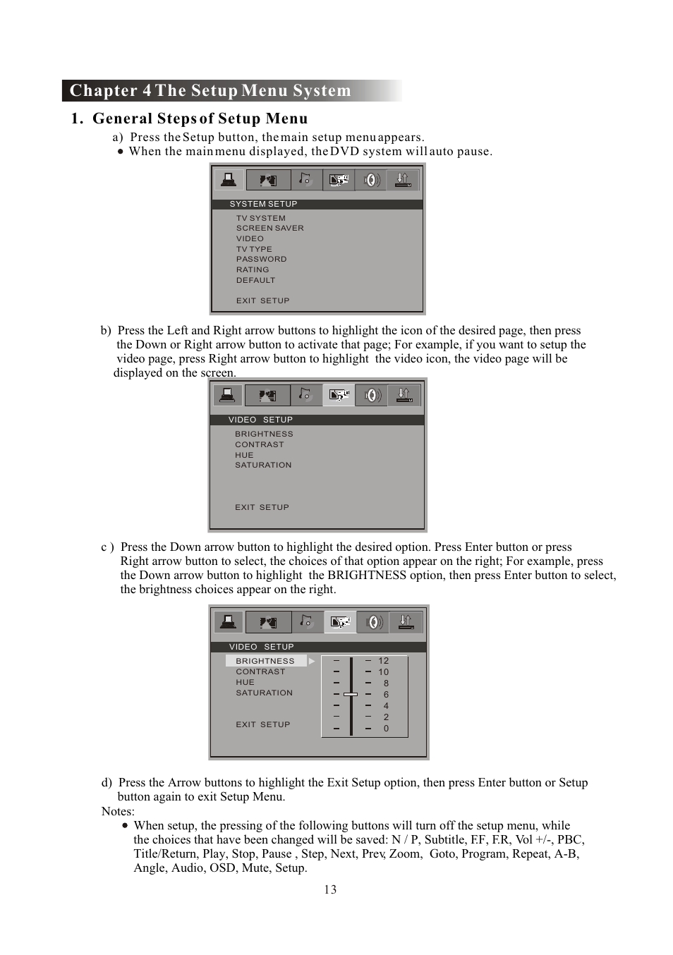 Т³гж 15, Chapter 4 the setup menu system, General steps of setup menu | Curtis DVD 1084 User Manual | Page 15 / 26