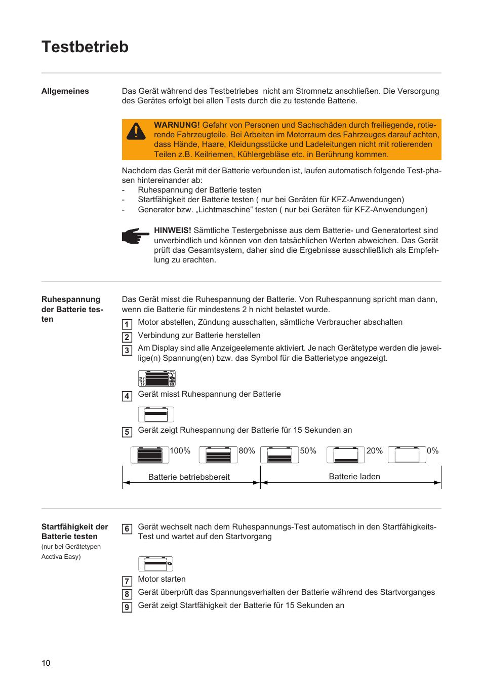 Testbetrieb | Fronius Acctiva Easy User Manual | Page 12 / 72