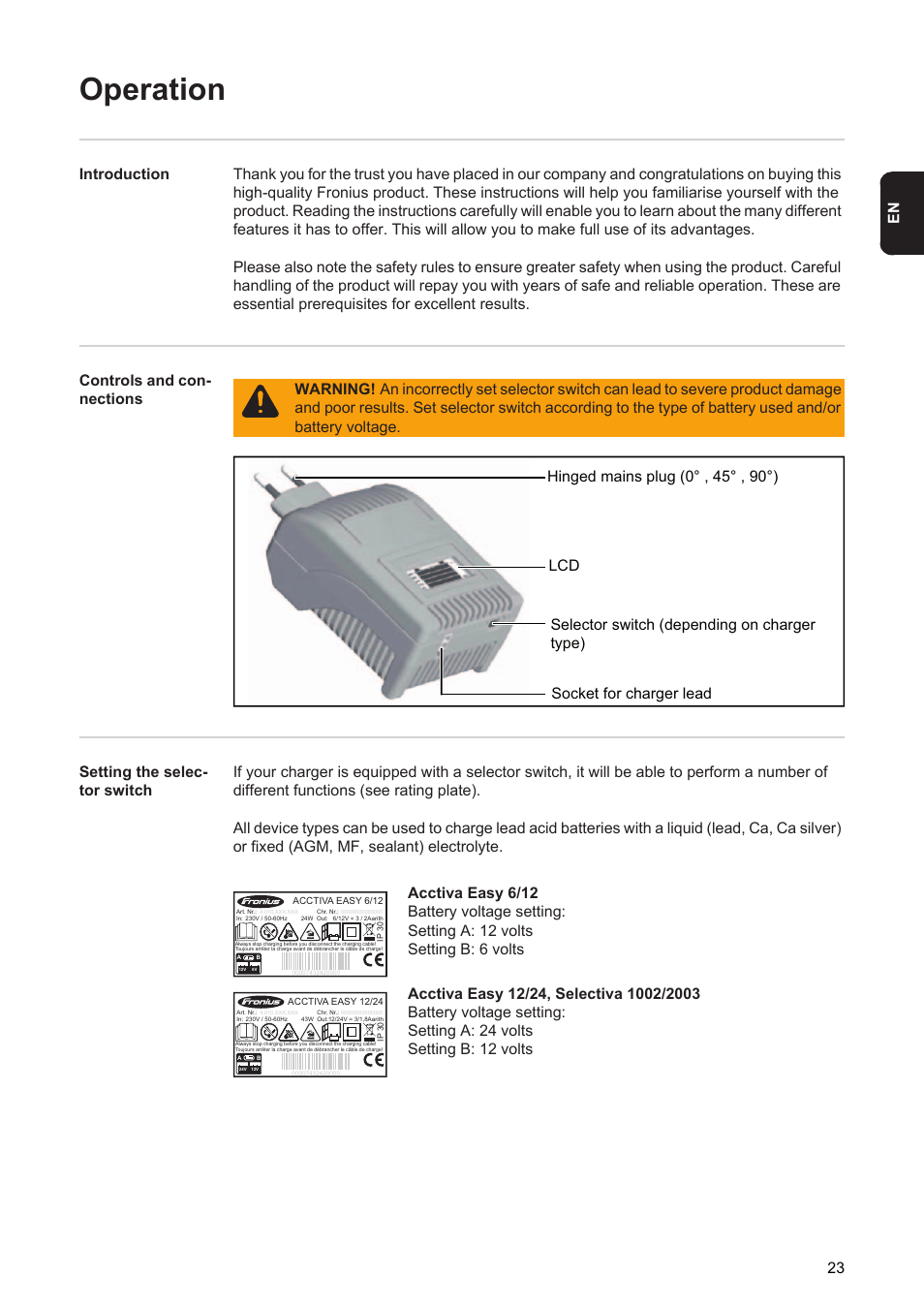 Operation, 23 en | Fronius Acctiva Easy User Manual | Page 25 / 72
