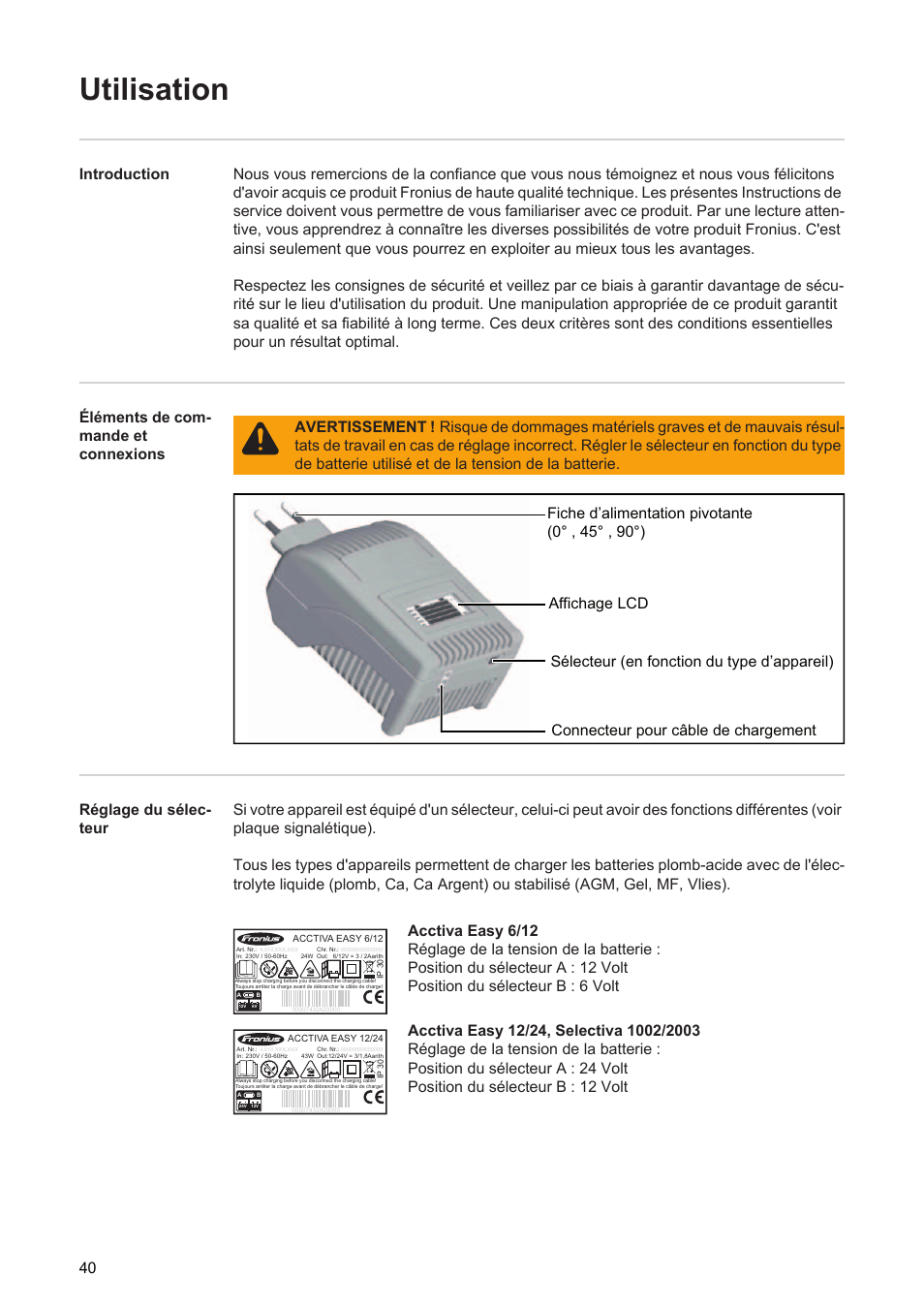 Utilisation | Fronius Acctiva Easy User Manual | Page 42 / 72