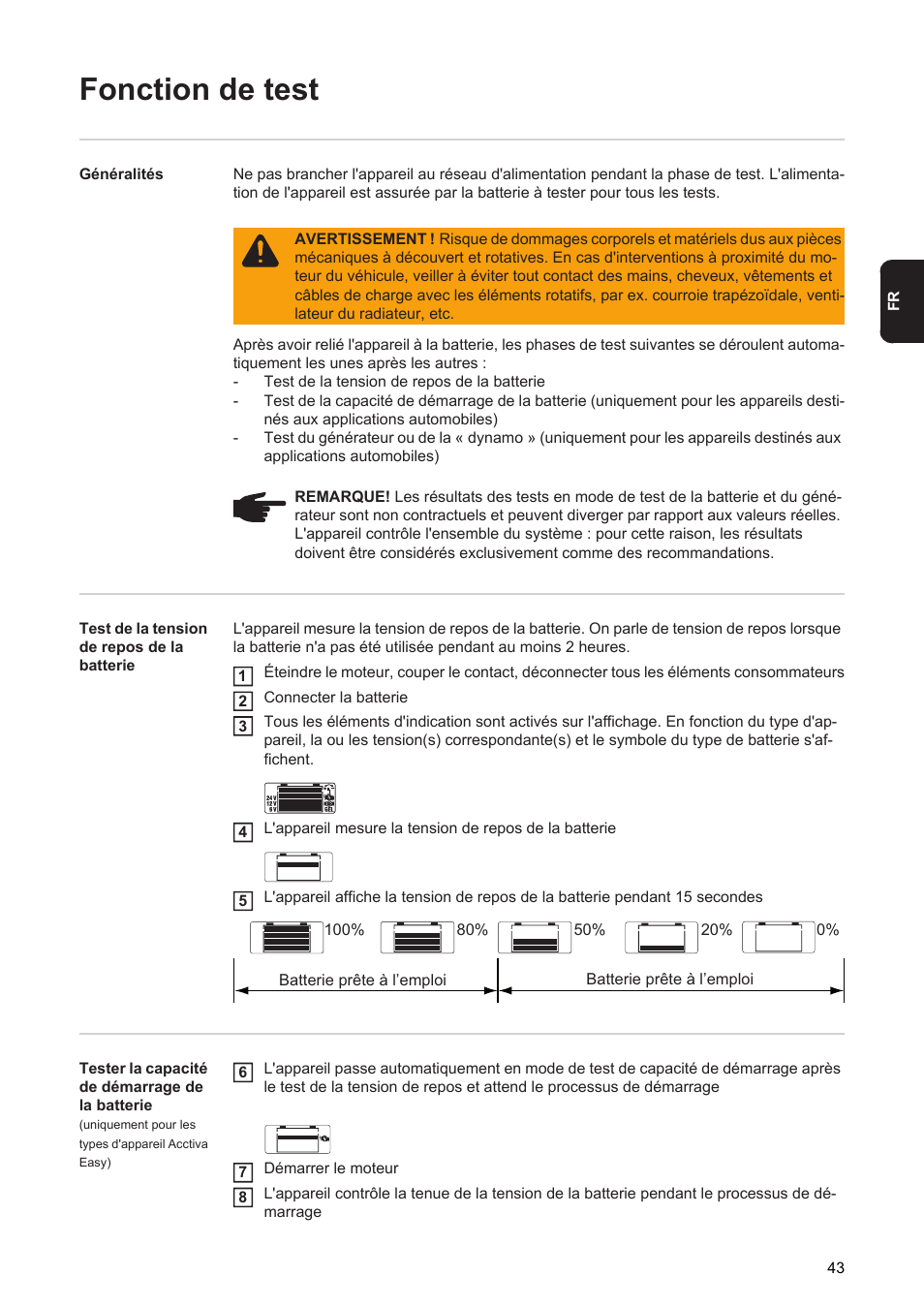 Fonction de test | Fronius Acctiva Easy User Manual | Page 45 / 72