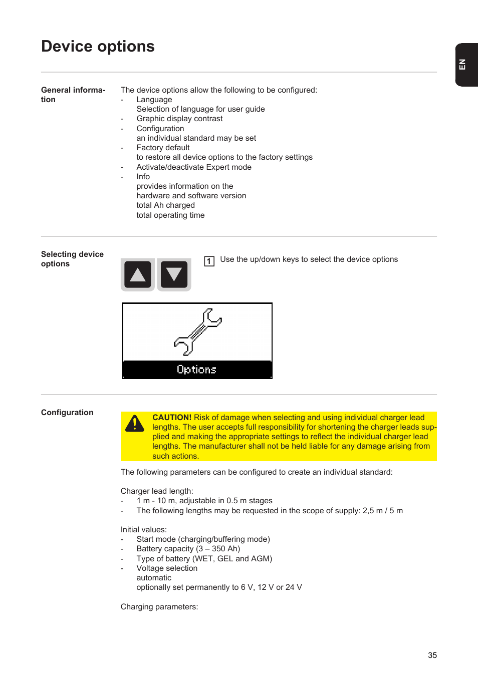 Device options | Fronius Acctiva Professional 35A User Manual | Page 37 / 48