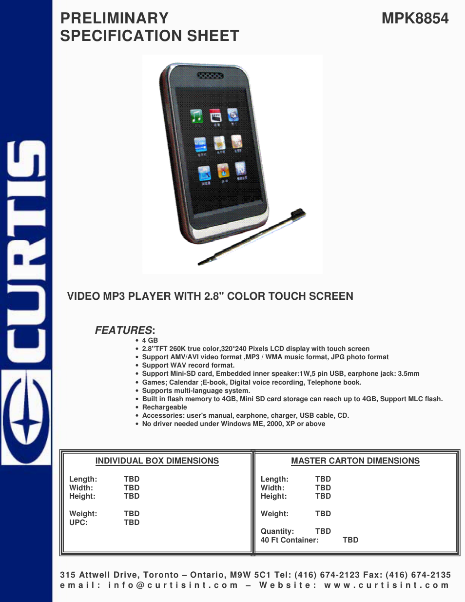 Curtis MPK8854 User Manual | 1 page