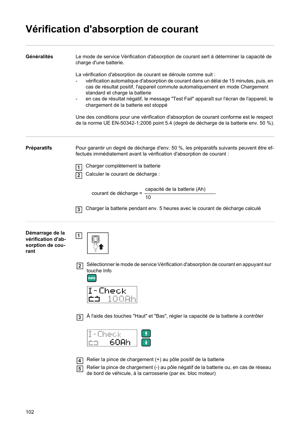 Vérification d'absorption de courant | Fronius Acctiva Professional Flash User Manual | Page 104 / 160
