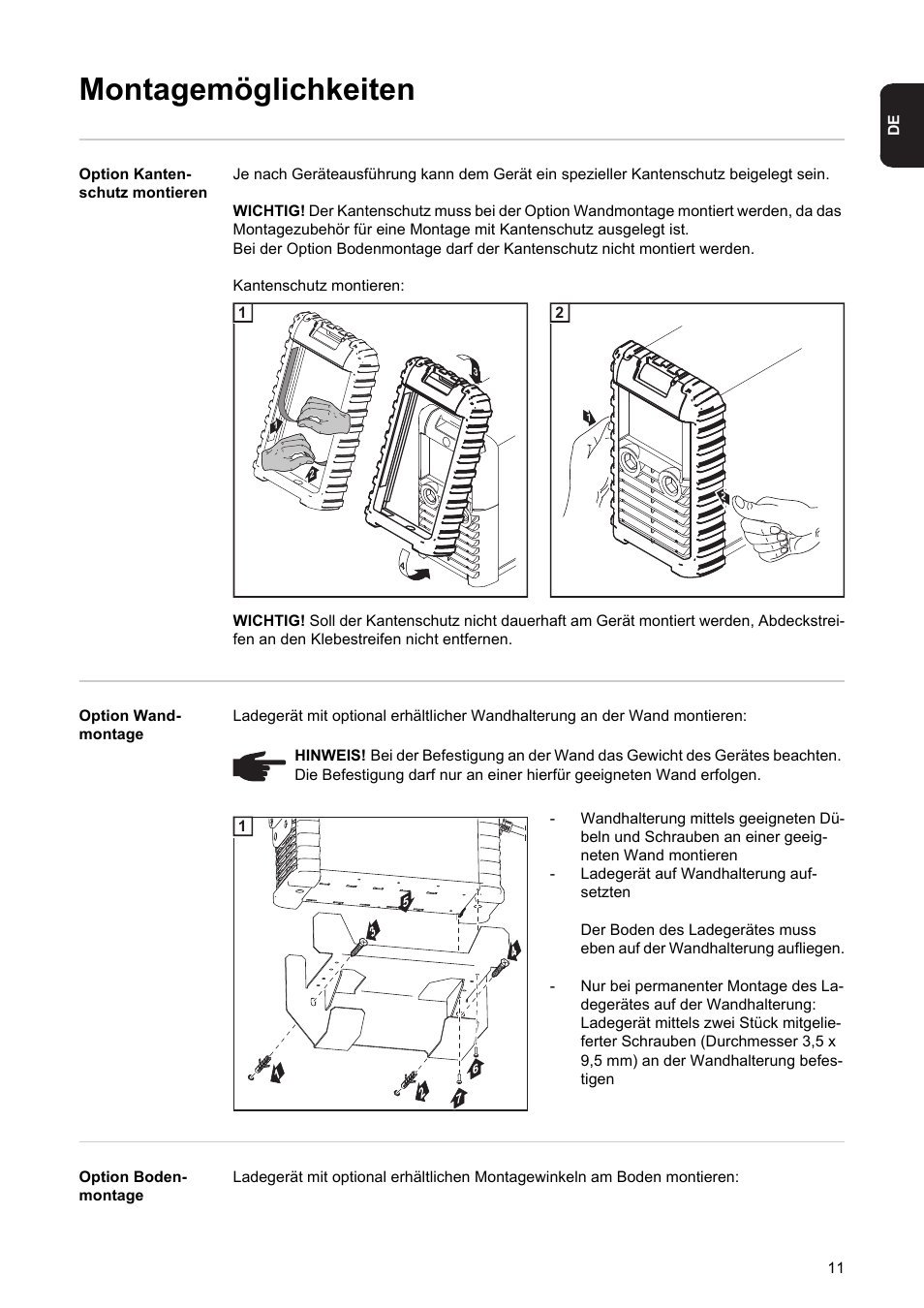 Montagemöglichkeiten | Fronius Acctiva Professional Flash User Manual | Page 13 / 160