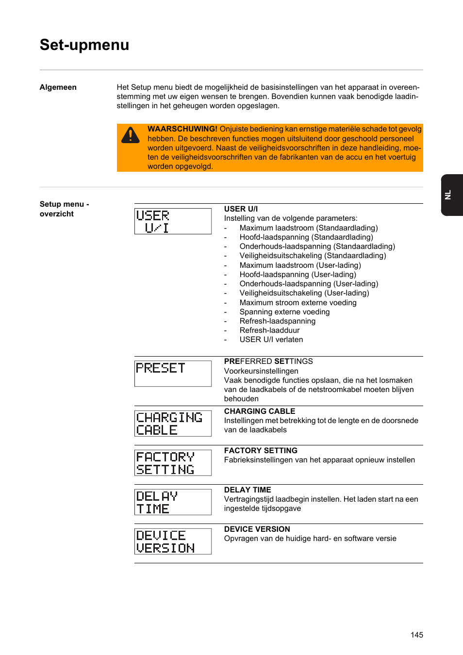 Set-upmenu | Fronius Acctiva Professional Flash User Manual | Page 147 / 160