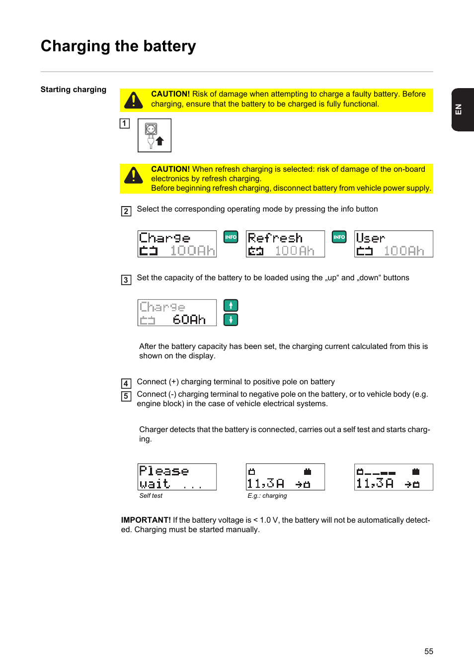 Charging the battery | Fronius Acctiva Professional Flash User Manual | Page 57 / 160