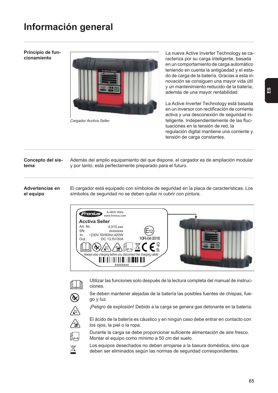 Información general | Fronius Acctiva Seller User Manual | Page 67 / 188