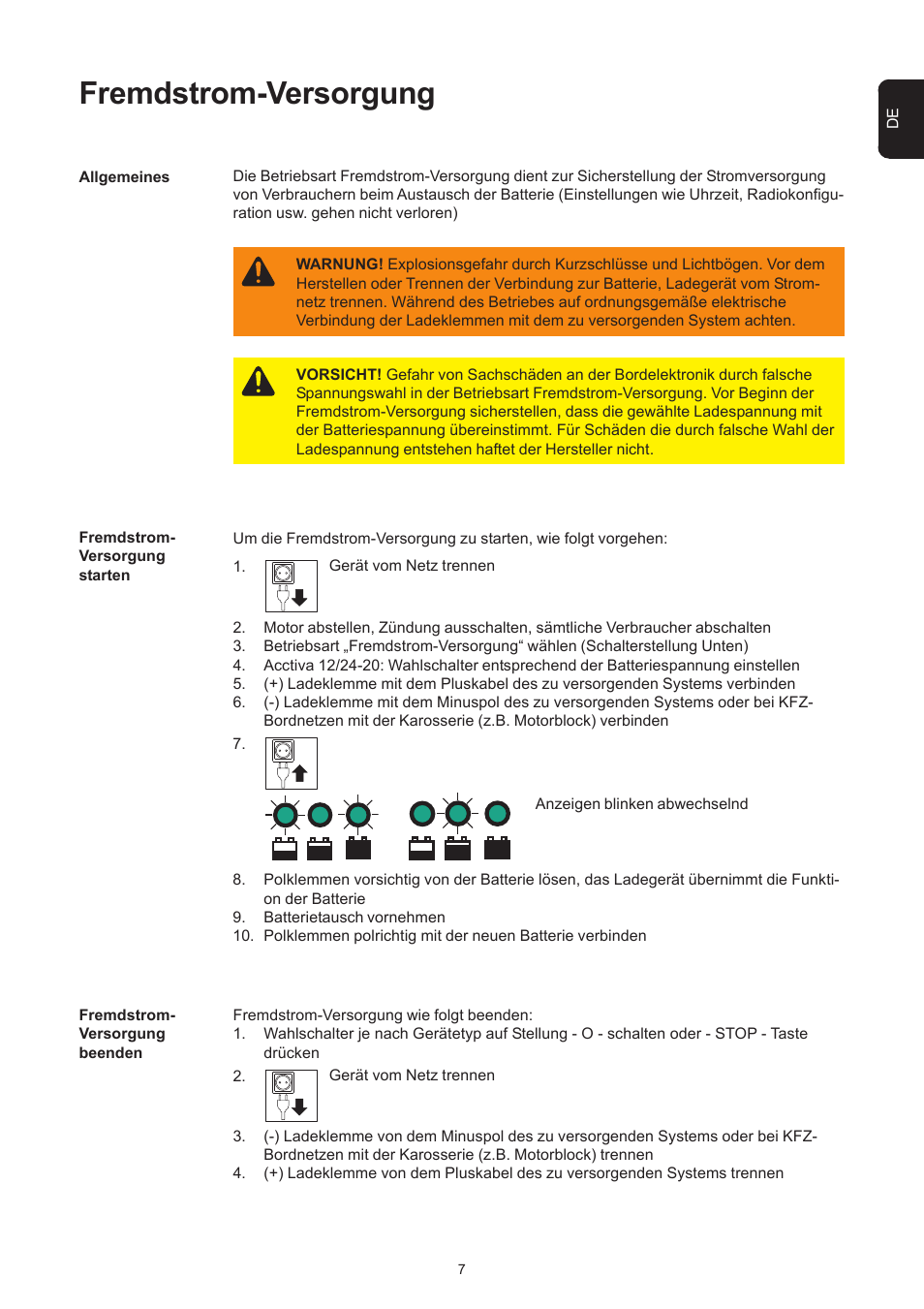 Fremdstrom-versorgung | Fronius Acctiva 12-20 User Manual | Page 17 / 76