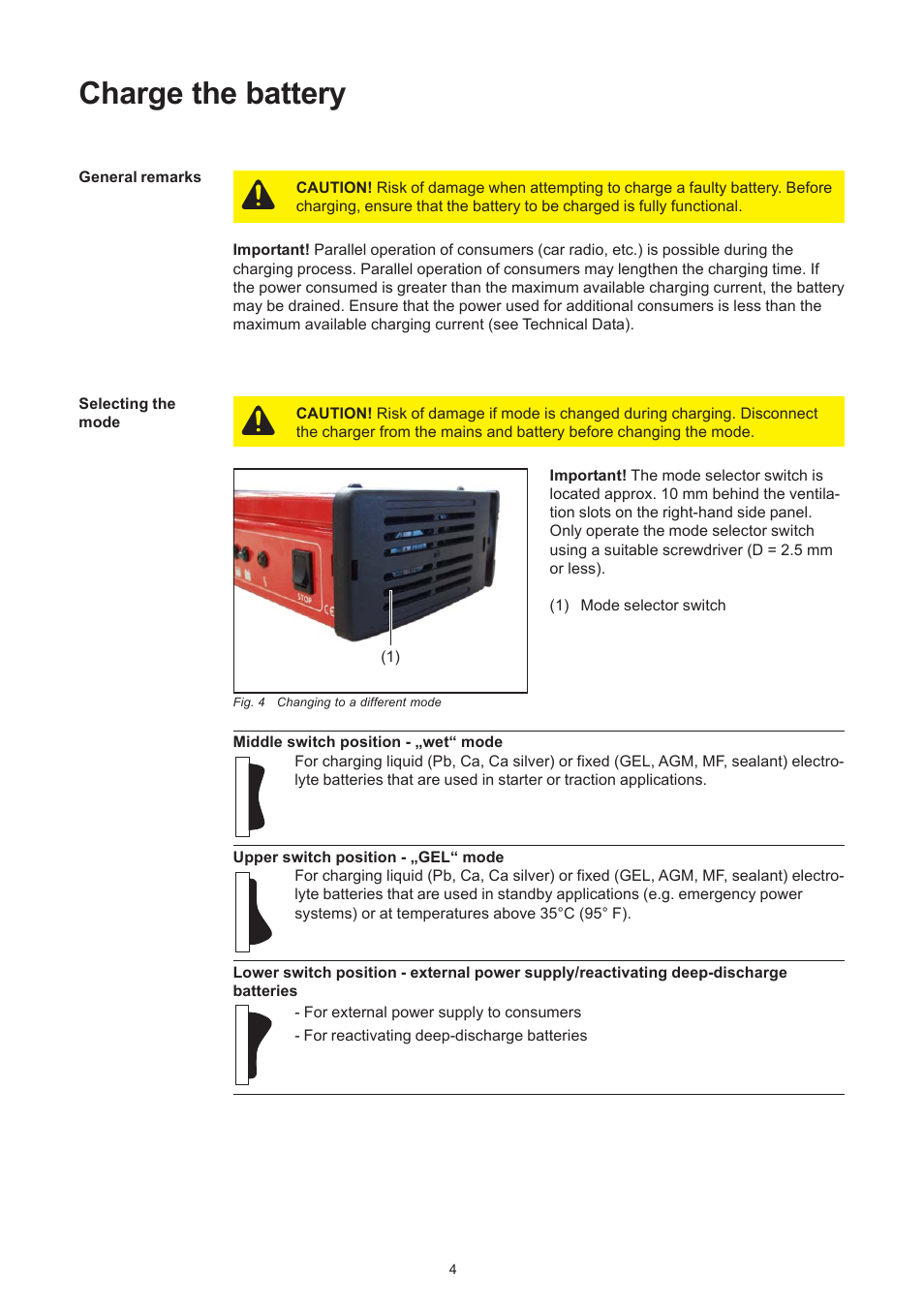 Charge the battery | Fronius Acctiva 12-20 User Manual | Page 32 / 76