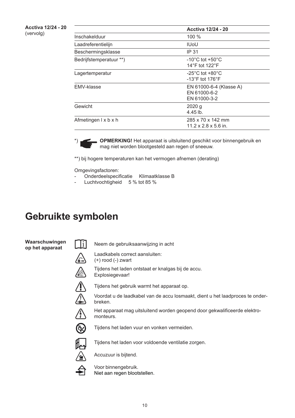 Gebruikte symbolen | Fronius Acctiva 12-20 User Manual | Page 74 / 76
