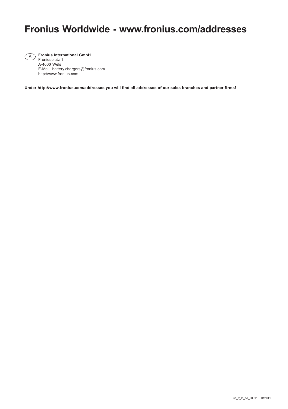 Fronius sales and service offices | Fronius Acctiva 12-20 User Manual | Page 76 / 76