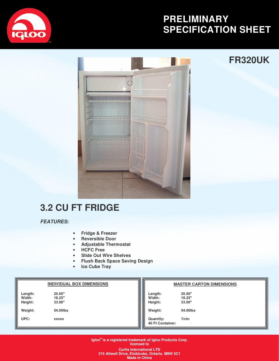 Curtis FR320UK User Manual | 1 page