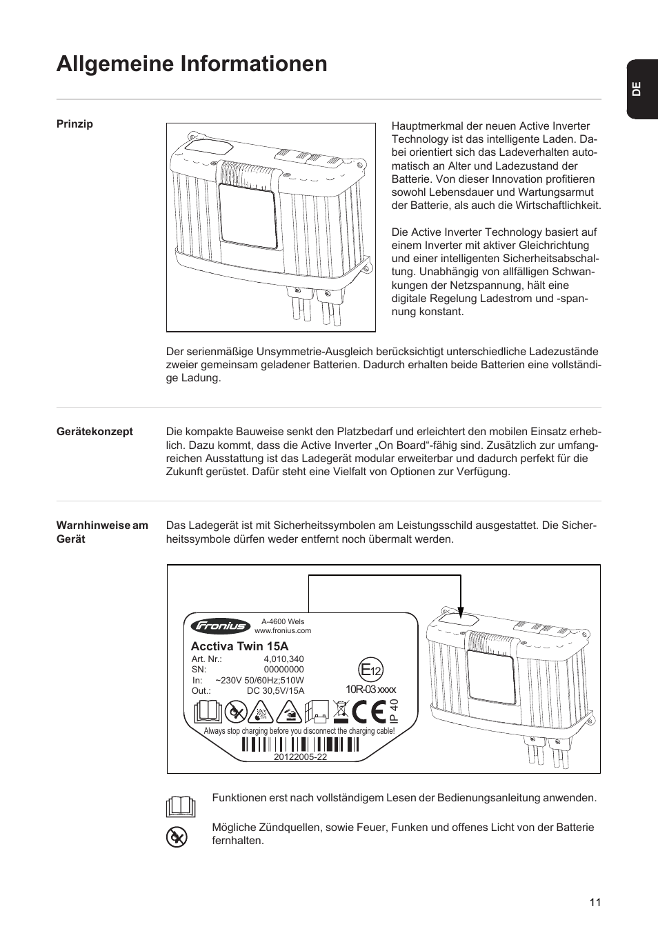 Allgemeine informationen | Fronius Acctiva Twin 15A User Manual | Page 13 / 122