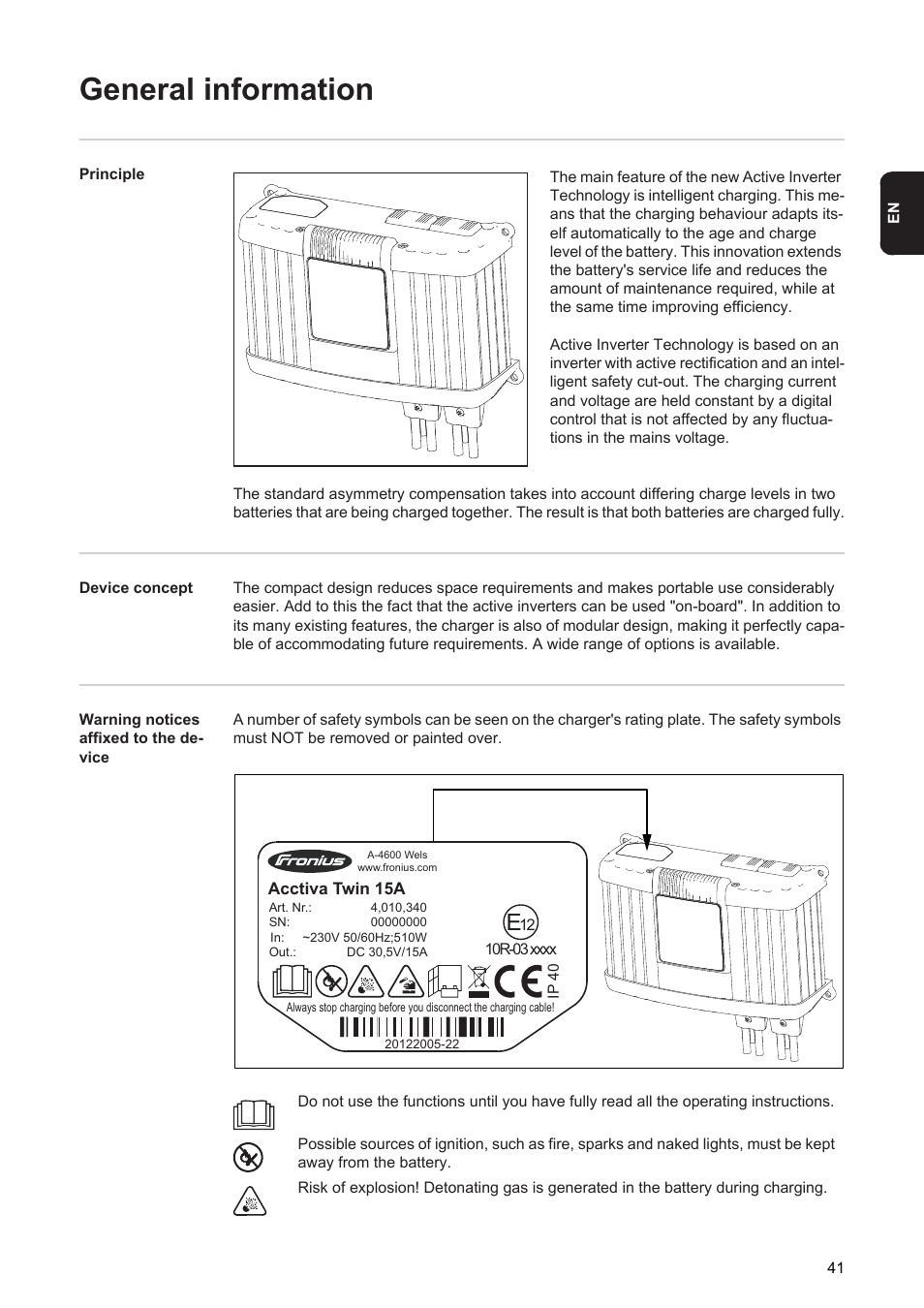 General information | Fronius Acctiva Twin 15A User Manual | Page 43 / 122
