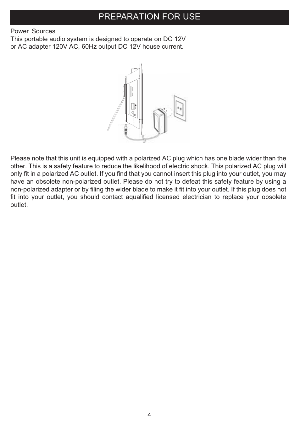 Preparation for use | Curtis DPF712 User Manual | Page 5 / 21