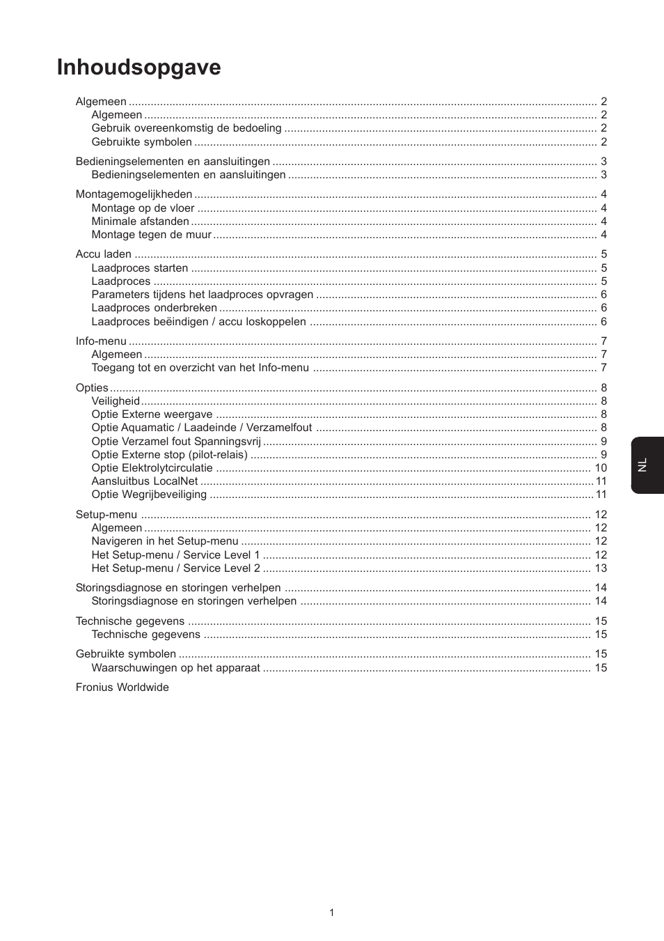 Inhoudsopgave | Fronius Selectiva Plus (one-phase) User Manual | Page 75 / 96