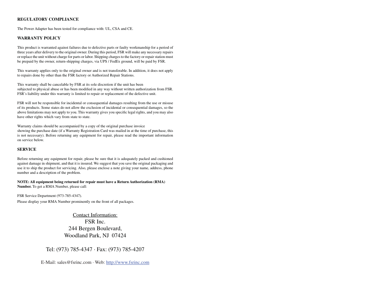 FSR IT-A25-M70 User Manual | Page 11 / 11
