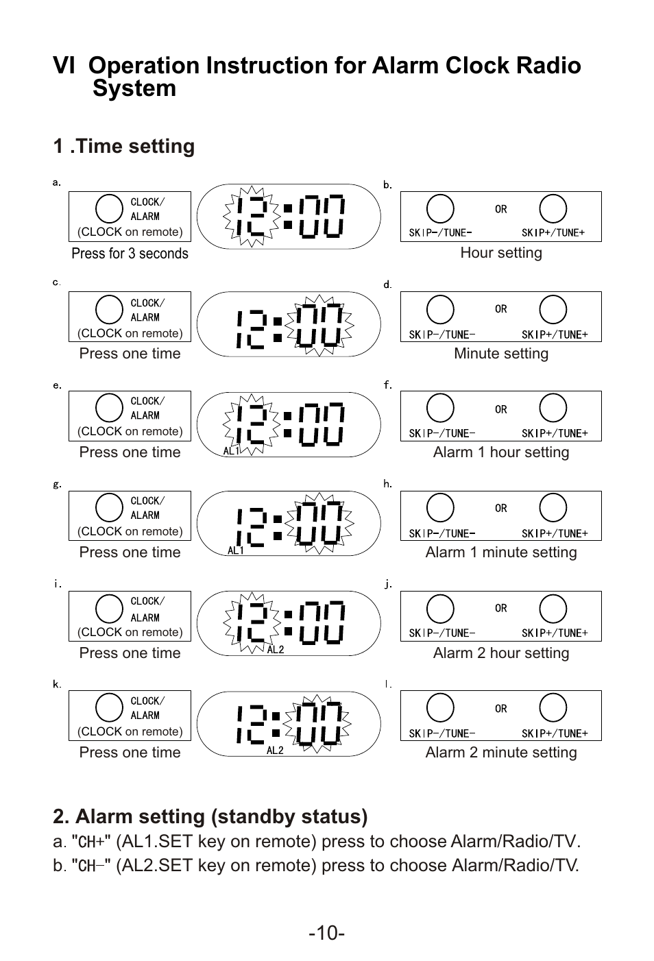 Т³гж 12, 1 .time setting, Alarm setting (standby status) | Curtis KCR2620DUK User Manual | Page 12 / 29